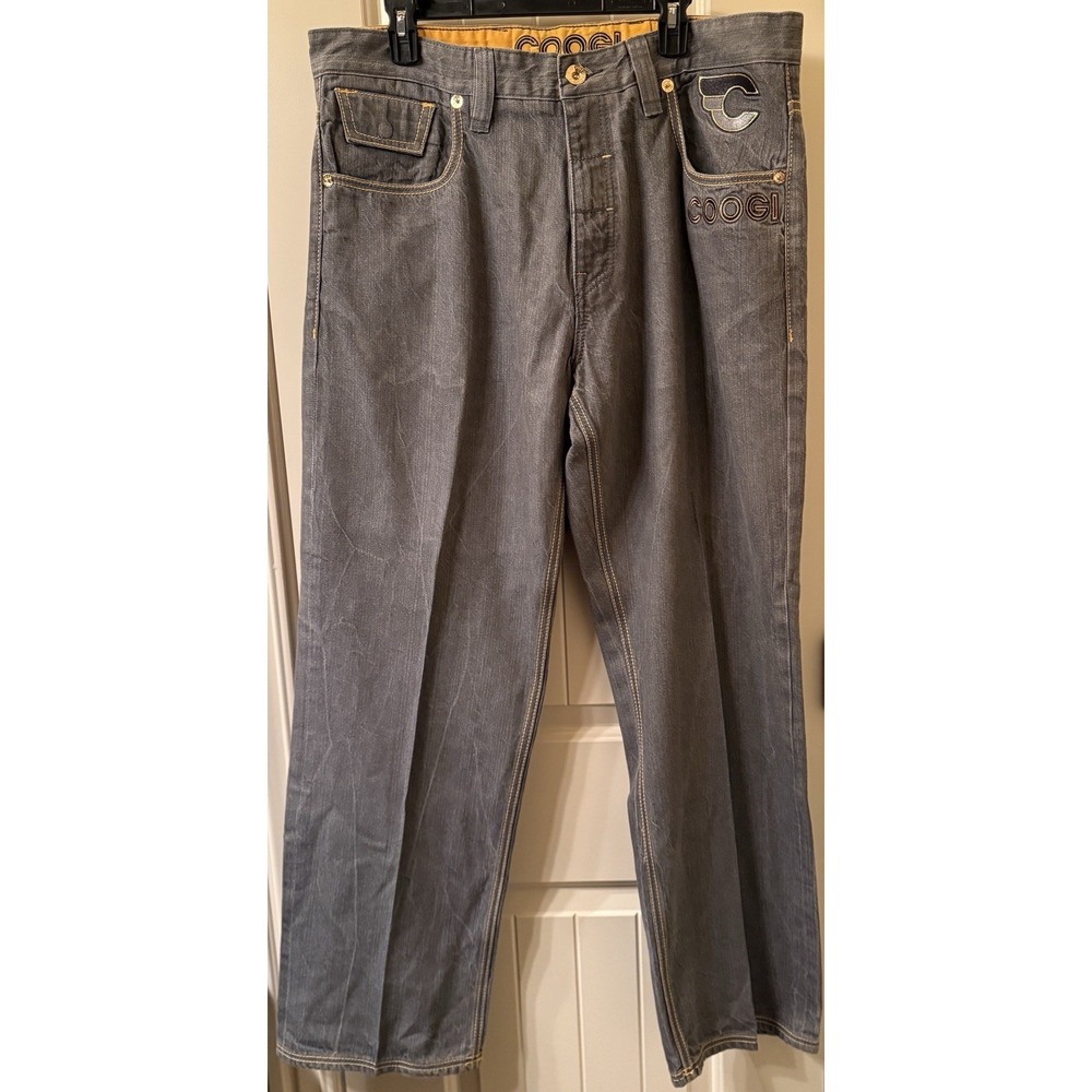 Vintage COOGI 1969 Shield Grey Jeans Mens 38x34 Baggy Y2K Hip Hop Skater Loose